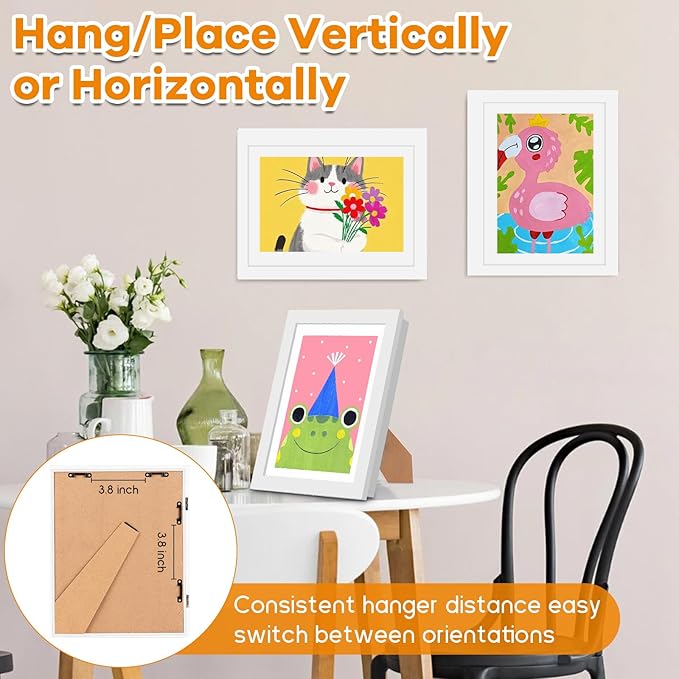 8 Pack Kids Artwork Frames Changeable 8.5 x 11 Inch Children Art Projects Kids Art Frames Front Opening Picture Display Frame, White
