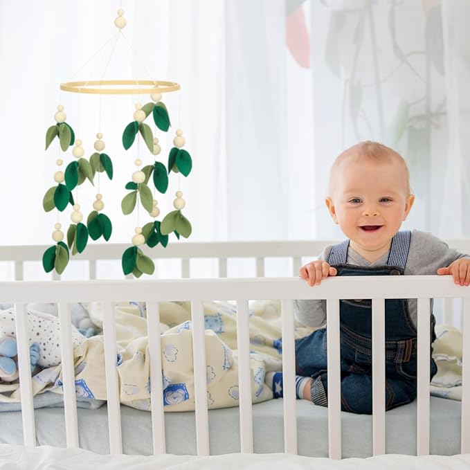 Wenqik Crib Mobile for Nursery Green Leaf Dragon Mobile Crib Forest Green Forest Shower Gift for and(Leaf)