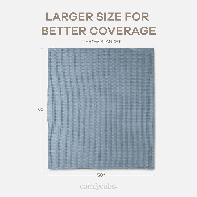 Comfy Cubs 100% Cotton Waffle Weave Throw Blanket Breathable Skin-Friendly Soft Lightweight Blankets - Perfect Warm Textured Blanket Layer - Size for Couch Bed & Sofa (Pacific Blue, 50" X 60")