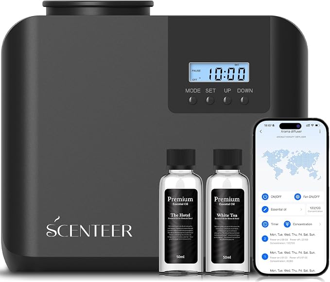 2026 Upgraded HVAC Scent Diffuser Machine Kit, Cover 5000 Sq.Ft, Wi-Fi Control, Scent Air Machine for Home,Waterless Cold Air Aromatherapy Essential Oil Hotel Fragrance Diffuser for Large Room - Black