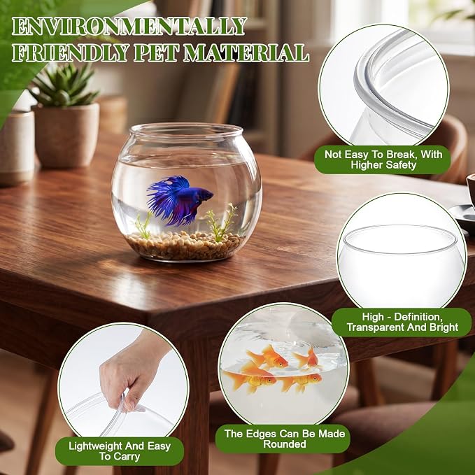 Geelin 0.5 Gallon Plastic Fish Tank Large Bowl Shatterproof with Crystal Clear Clarity for Terrarium, Flower Vase Centerpiece Gift for Fish Lovers (Round)