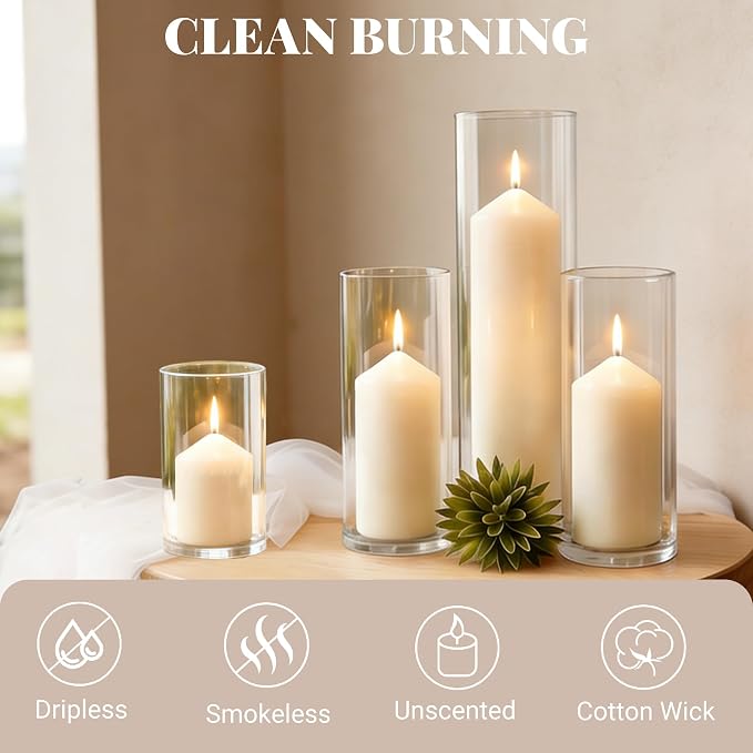Pillar Candles Bulk Set - Unscented, Smokeless, Dripless | 3 Sizes (1 Each): 2x3, 2x4, 2x6 Inches | Ideal for Weddings, Christmas & Home Decor (3, Ivory White)