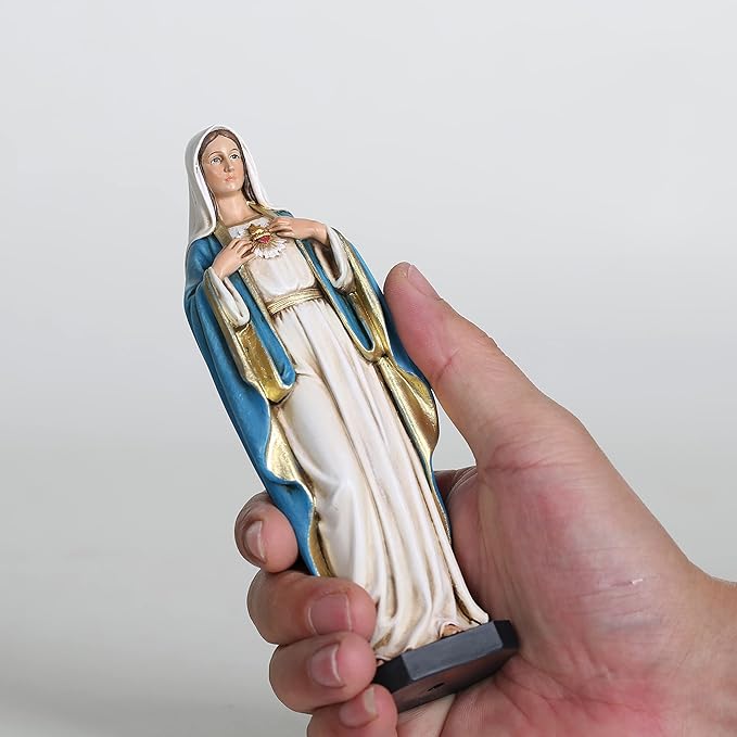 BC Catholic Immaculate Heart of Mary Figure, 6" H Blessed Holy Mother Virgin Mary Statue for Home, Religious Gifts to Mom，Devout Home Decor Classical Renaissance Sculpture Handpainted by Buildclassic