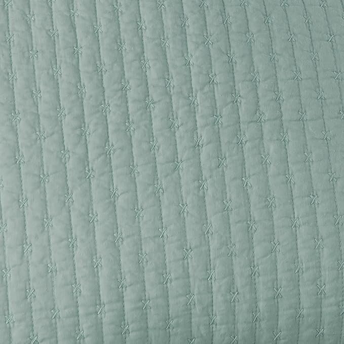Levtex Home Cross Stitch Reversible King/Cal King Quilt Set (106x92in) with 2 Pillow Shams (36x20in) - Stitch Texture - Blue Haze - Cotton King Size Quilt Bedding Set - Lightweight, Soft, Pre-Washed