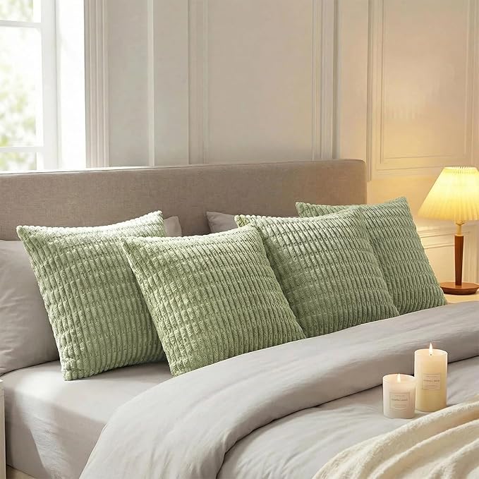 Fancy Homi 4 Packs Decorative Throw Pillow Covers for Living Room Couch Bed, Modern Farmhouse Boho Home Décor Accent Cushion Case, 24" x 24" (Pack of 4), Sage Green
