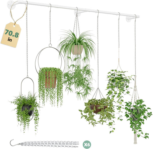 Plant Hanger Indoor with 6 Hanging Chains Hanging Planters for Indoor Plants Hanging Plant Holder Window Plant Shelves White Metal Rod(Pot not Included