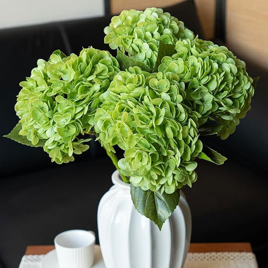 DUYONE 4Pcs Green 22 inch Lifelike Artificial Hydrangea, Large Flowers Artificial Flowers Dry Flowers Outdoor Wedding Christmas Office Family Party Living Room Table Decoration