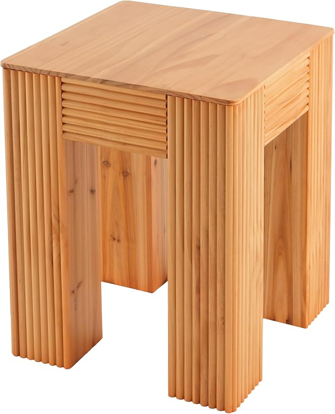 Christopher Knight Home Sadis Modern Square Side Table, Living Room Sofa End Table, Small Coffee Table with Vertical Fluted Leg, Natural