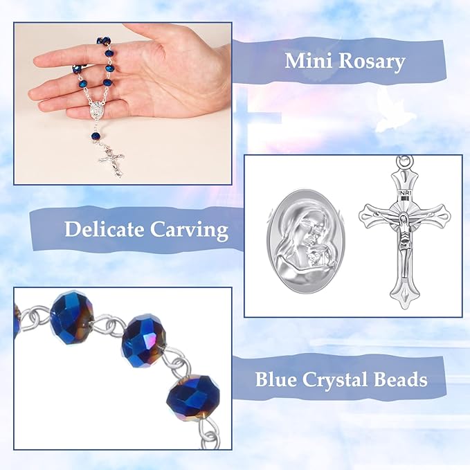 Sureio 50 Sets Baptism Favors Rosary Set Including Mini Rosary Beads Baptism Favors Organza Bags for Baby Shower Wedding Supplies Gifts for Christening Weddings First Communion Easter Gift