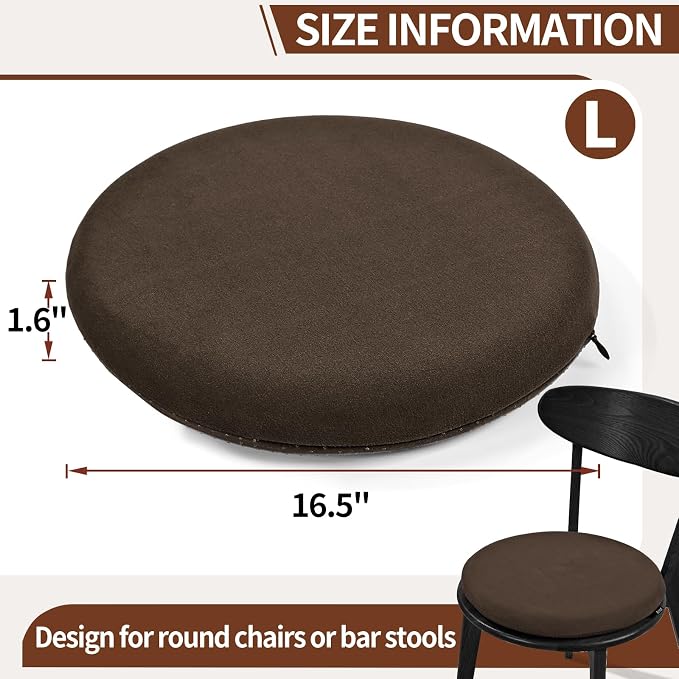 BUYUE Memory Foam Seat Cushion, Dia 16.5" Soft Velvet Round Stool Cushion Anti-Slip Chair Pads, L, Brown