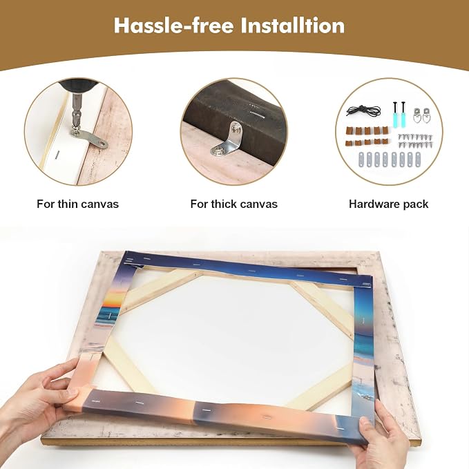 DIY Wood Frame for 24x30 Stretched Canvas Paintings, Museum-grade Ornate Picture Frame for Vintage Rustic Retro Home, No Back & Cover, Open Back Canvas Frame for Living Room Decoration