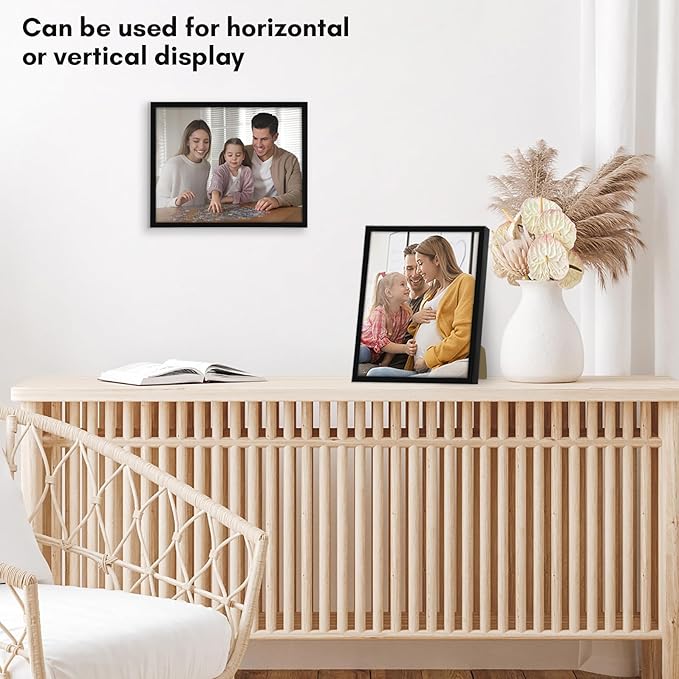 Americanflat 8x10 Picture Frame with Shatter-Resistant Glass - Streamline Collection - Thin Border Photo Frame for Tabletop and Wall Display - Hanging Hardware and Easel Stand Included - Black
