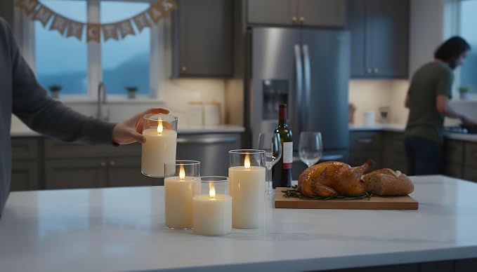 Glass Flameless Pillar Candles Flickering with Remote Timer, Battery Operated LED 3D Moving Flame Real Wax Candles,Remote Included (Ivorywhite)