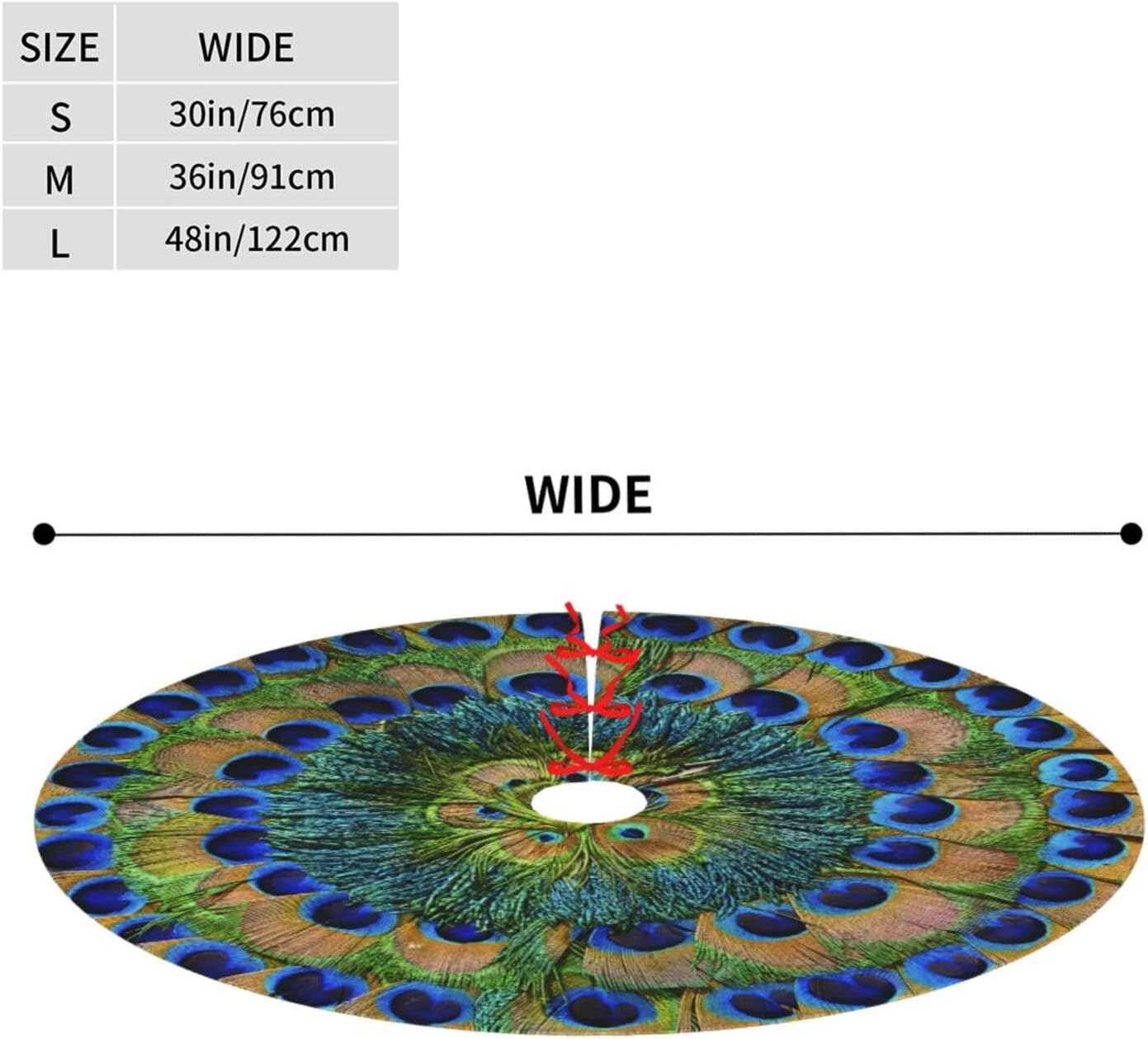 Christmas Tree Skirt,Peacock Feathers Circle Xmas Tree Skirt Rustic Farmhouse Tree Skirt for Christmas Decor Xmas Holiday Home Party Decorations36