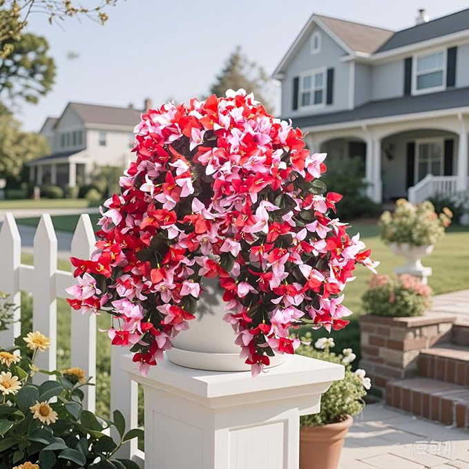 Grunyia 4 Pack Faux Bougainvillea Artificial Flowers, UV Resistant Silk Trailing Vines for Outdoors (Red&Pink)