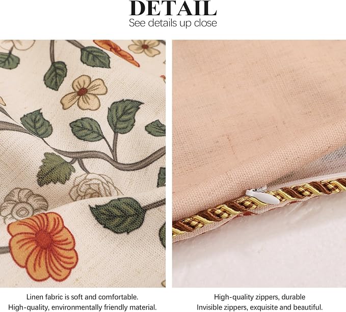 ISAENNE Designer Elegant Linen Throw Pillow Cover,Set of 2,28"x12"-Flora A | French Rectangle Decor Pillow Cover,Concealed Zipper Design,Floral Pattern,Sofa,Bedroom,Living Room,Lounge Chairs