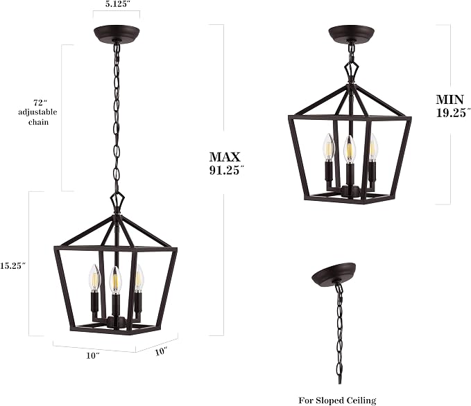 JONATHAN Y 10" Oil Rubbed Bronze 3-Light Pagoda LED Pendant Lantern, Classic Modern Farmhouse Chandelier for Kitchen Island, Dining Room, Entry, Foyer, Rustic Iron Frame JYL7601A