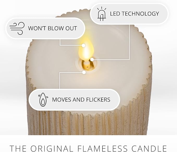 Luminara Flameless LED Candle (3.25x4.5) with Embossed Metallic Furrow, Moving Flame LED Pillar, Real Wax with Recessed Edge, Battery Operated - Pearl Ivory
