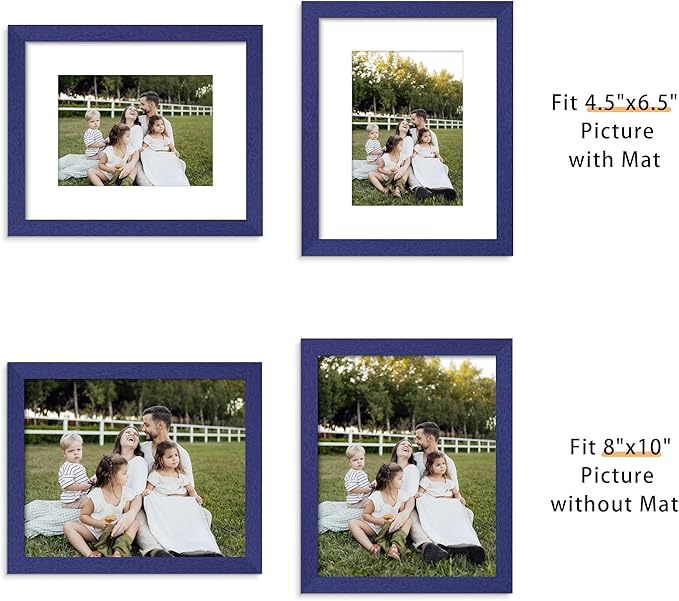 Picrit 8x10 Picture Frame Set of 12, Display 5x7 with Mat or 8x10 without Mat, Photo Frames for Wall Mounting or Table Top Display, Navy Blue