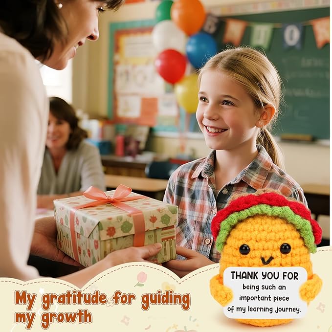 LuoHere Valentines Appreciation Gifts for Teacher Women Boss Leader Mentor- Cool Teachers Birthday Day Gifts Thank You Coworker Manager Christmas Small Handmade Crochet Taco
