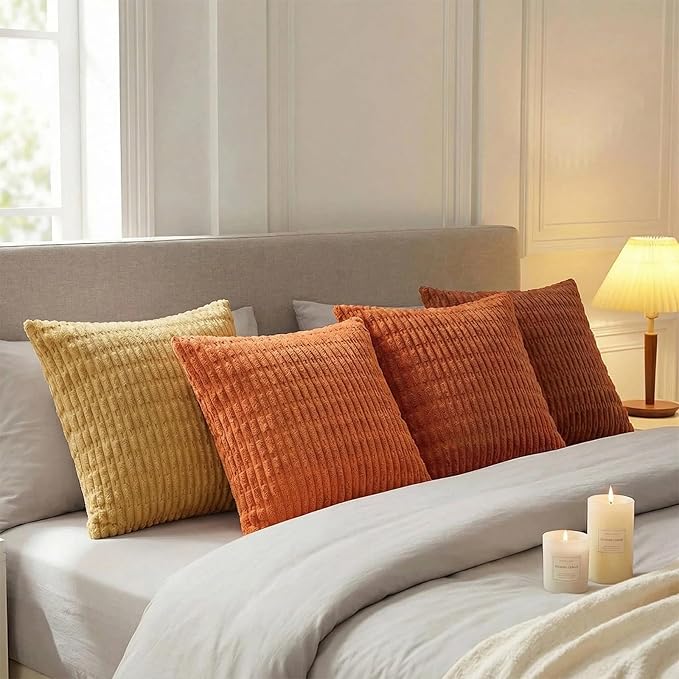Fancy Homi 4 Packs Decorative Throw Pillow Covers for Living Room Couch Bed, Modern Farmhouse Boho Home Décor Accent Cushion Case, 26" x 26" (Pack of 4), Burnt Orange Series