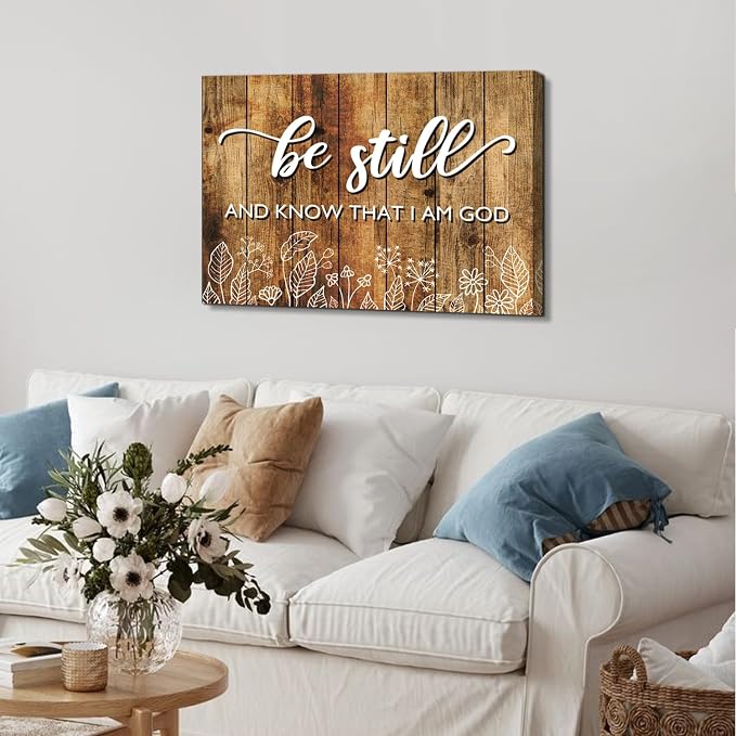 Christian Signs Wall Art Bible Verse Psalm 46:10 - Be Still and Know That I Am God Picture Wall Decor Farmhouse Religious Prints Canvas Artwork Christian Painting Office Modern Home Decorations 20x30"