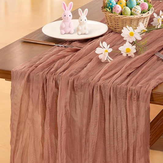 Socomi Dusty Rose Easter Spring Cheesecloth Table Runner Boho Rustic Gauze 120 inch 10FT Cheese Cloth Runner for Wedding Party Baby Shower Birthday Home Decor Holiday Decorations