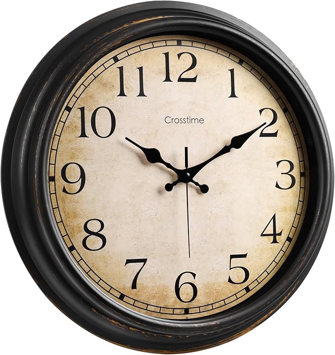 Crosstime 16 Inch Large Vintage Wall Clock - Silent Non-Ticking Retro Round Clock, Battery Operated Classic Bronze Wall Decor for Living Room, Bedroom, Office