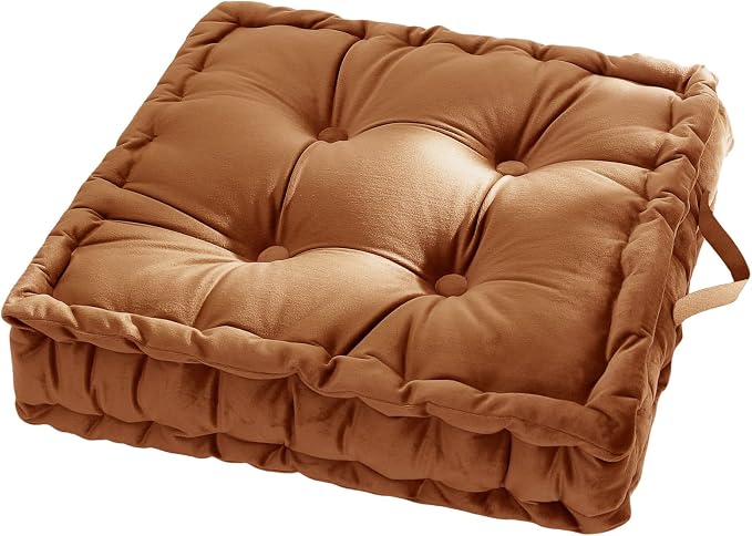 vctops Fall Square Solid Color Velvet Seat Cushion with Handle Tufted Thicken Chair Pad Tatami Floor Pillow Cushion 16.5"x16.5"x4" Dark Orange
