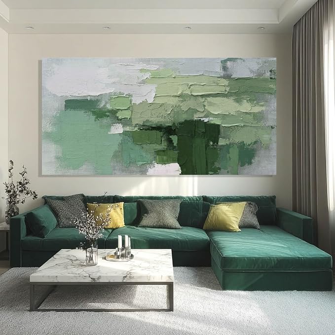 SHEYOYE Large Green and White Canvas Wall Art Paintings | Abstract Wall Decor for Dining Room | Posters for Room & Office 29" x 58"