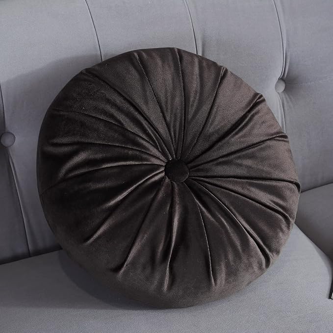 vctops Round Velvet Solid Color Chair Cushion Pumpkin Pleated Throw Pillow Home Decorative Floor Pillow Diameter 15" Coffee