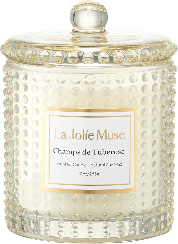 LA JOLIE MUSE Tuberose Floral Scented Candles for Home, Natural Soy, 55 Hrs | Large Jar Luxury Candles, Clean Non Toxic, Gifts for Women & Mom, Decorative Candles, Spring Summer Candle,Ylang Ylang Candle
