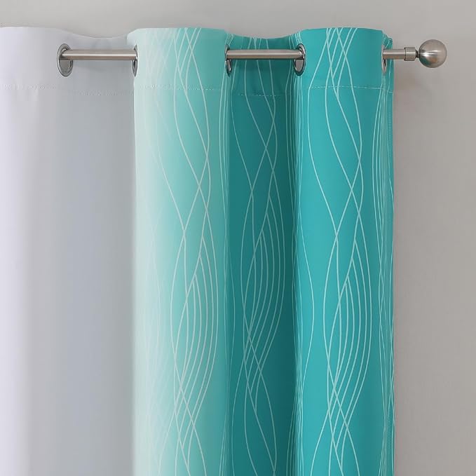 Estelar Textiler Teal and Greyish White Ombre Blackout Curtains 72 Inches Length for Bedroom, Thermal Insulated Light Blocking Grommet Gradient Blackout Drapes for Living Room, 42Wx72L, 2 Panels