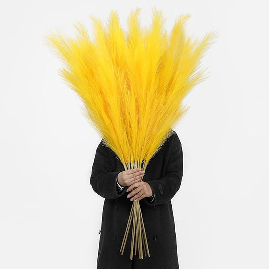 Wertuirk Yellow Pampas Grass, 8 Pcs 45 Inch Tall Large Faux Pompous Grass, Long Artificial Flowers for Floor Vases, Wedding Centerpieces, Baby Shower and Home Decoration (Yellow)