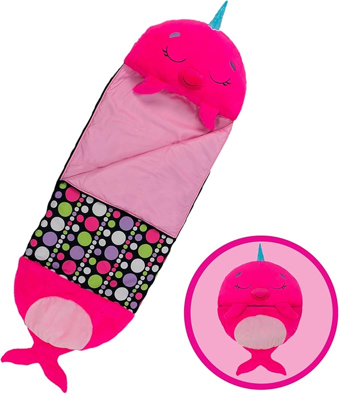 Happy Nappers Pillow & Sleepy Sack- Comfy, Cozy, Compact, Super Soft, Warm, All Season, Sleeping Bag with Pillow- Narwhal (Medium- 54” x 20”)