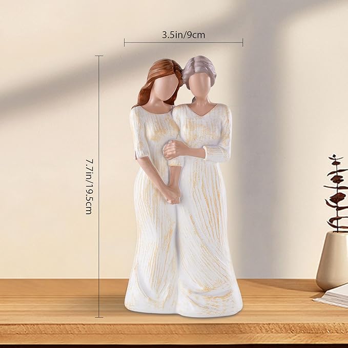 Storieme Mom Birthday Gifts from Daughter: 7.7" Hand-Painted Mother Daughter Resin Figurine Statue - Sentimental Mothers Day Home Shelf Decor for Women