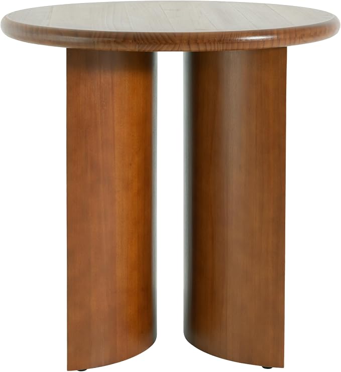 Christopher Knight Home Vines Modern Round Side Table, Living Room Sofa End Table, Small Coffee Table with Fan-Shaped Legs, Walnut