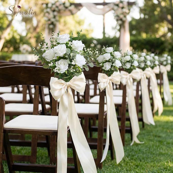 Serwalin 30 Pcs Mixed Eucalyptus Greenery Stems, White Silk Roses and Babys Breath Artificial Flowers for DIY Wedding Bouquets Home Party Arrangement Floral Vase Decor