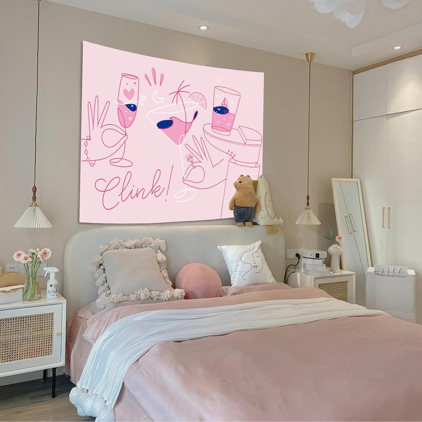 Lunerfex Y2K Tapestry Pink Party Wall Tapestry, Cute Tapestries for Bedroom Funny Tapestries Wall Hanging for Bedroom Living Room Decor Pink-2 44"x60"