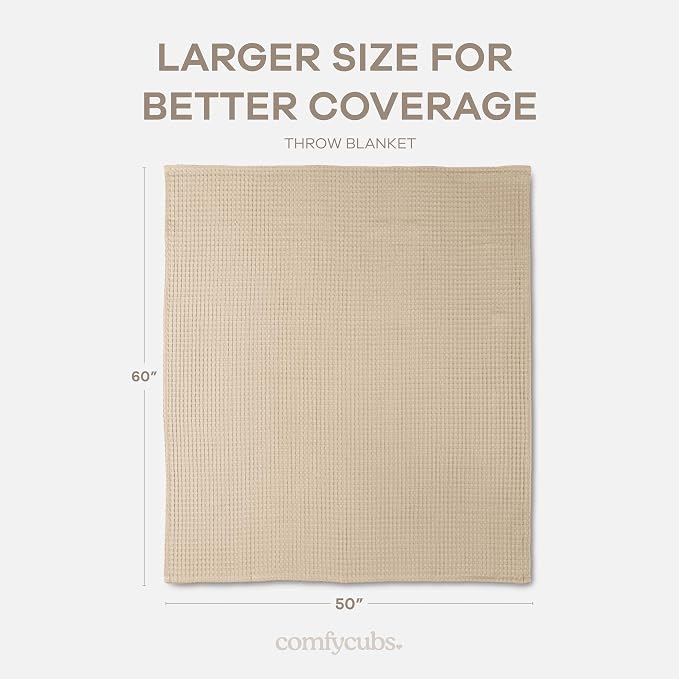 Comfy Cubs 100% Cotton Waffle Weave Throw Blanket Breathable Skin-Friendly Soft Lightweight Blankets - Perfect Warm Textured Blanket Layer - Size for Couch Bed & Sofa (Sand, 50" X 60")
