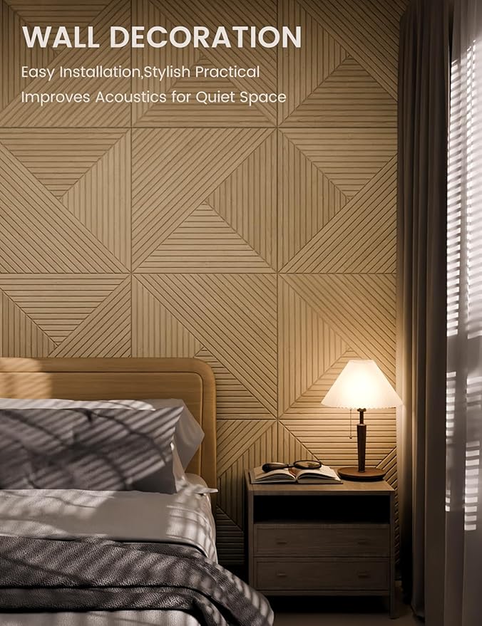 Fluxynara Large Felt Bulletin Board,Cork Board Alternative 70.87'' x 47.24'' Art Acoustical Wall Panels-6 Pack with 60 Adhesive Tabs,for Recording Studio/Home Offices-Natural Oak/Facet