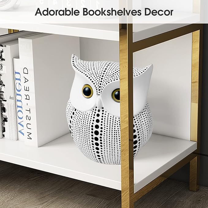 APPS2Car Owl Statue for Home Decor Accents Office Decoration, Handmade Polka Dots Buhos Modern Bird Figurine for Indoor Book Shelf Desktop Cabinet Fireplace Mantel Living Room Bedroom Ornament (White)