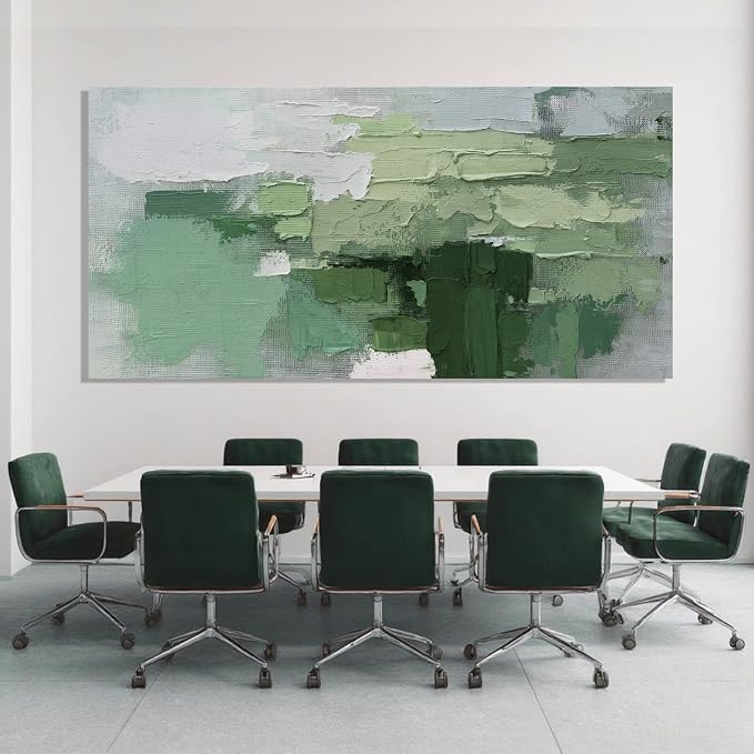 SHEYOYE Large Green and White Canvas Wall Art Paintings | Abstract Wall Decor for Dining Room | Posters for Room & Office 29" x 58"