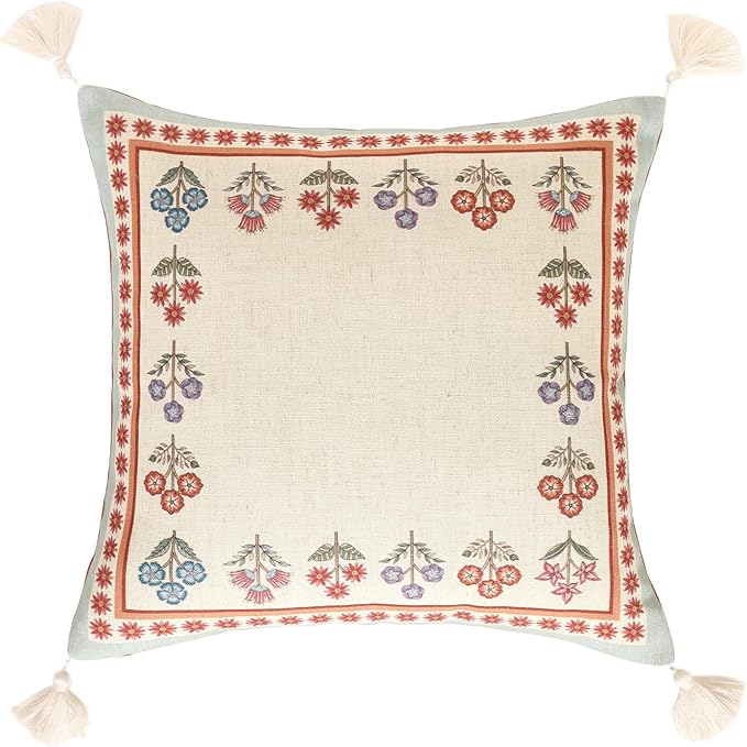 bilin gaier Designer Square Linen Throw Pillow Cover,18"x18"-Lohi B | Vintage Elegant Pillow Cover,Concealed Zipper Design,Colorful Floral Pattern,Sofas,Bedroom,Living Room,Lounge Chairs