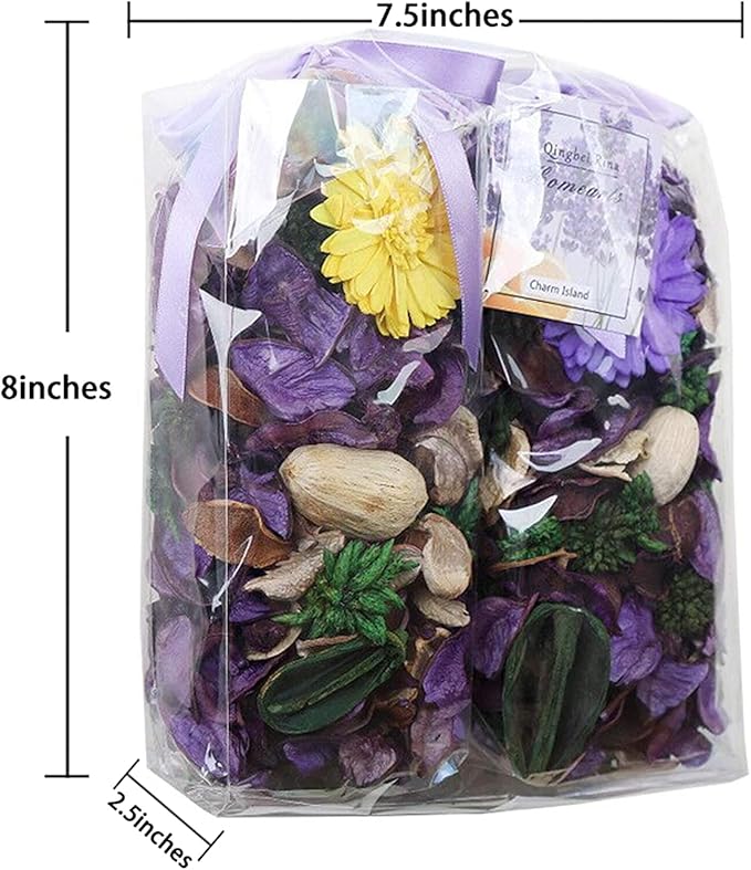 Qingbei Rina Spring Potpourri Bags, Purple Decorative Potpourri Bowl Filler, Lavender Scented Dried Flowers, Home Fragrance Sachet,2 Bags/8.4oz