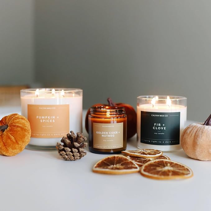 Calyan Wax Co. Pumpkin & Spices 3 Wick Scented Candle - 43 Hour Burn - Luxury 3 Wick Soy Candles - Clean Soy Wax Candles - Long Lasting Large Glass Jar Candle for Home - 14.9oz