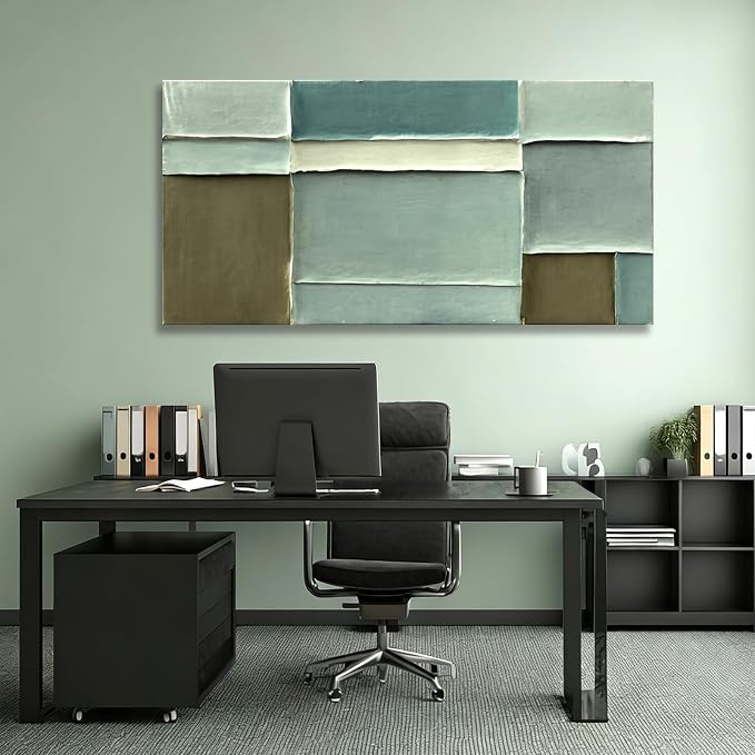 Hue7Art Modern Abstract Green and White Hand PaintingCanvas Wall Art Minimalist Layered Color Artwork for Living Room Bedroom Office Contemporary Wall Decor 24x48 Inch