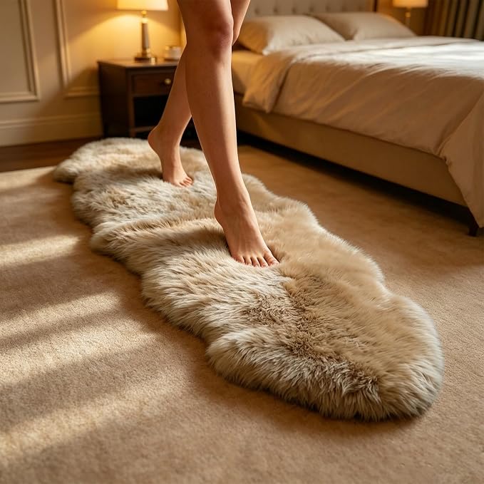 Genuine Sheepskin Rug New Zealand Fluffy Lambskin Rug, Natural Luxury Sheepskin Throw for Bedroom Living Room Children's Room - Premium Area Rug Chair Cover (2×6 Feet, Worm Brown)