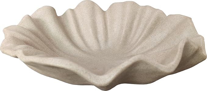 16.34" Large Sandstone Decorative Bowl Decor, Scalloped Pedestal Bowls for Modern Home Decor, Ruffle Decor,Stylish Key Bowl for Entry Table, Decorative Fruit Bowl for Kitchen Counter, Beige