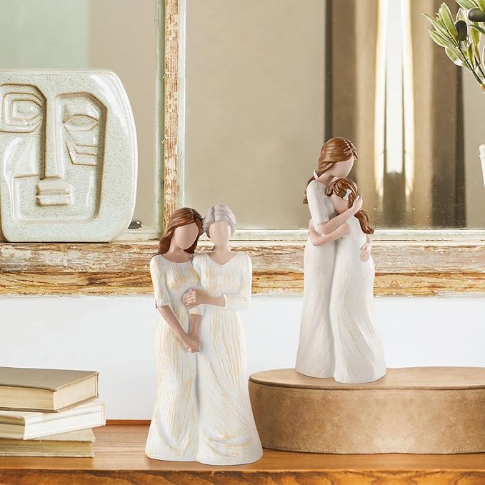 Storieme Mother Daughter Figurines Gift: Hand-Painted Mother Embracing Daughter Resin Figurines Sculpture - Heartfelt Gift for Moms on Mother's Day Birthday Christmas